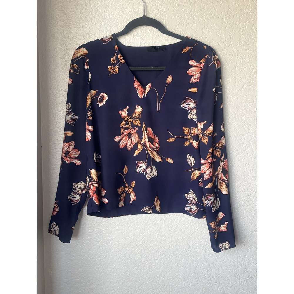 Tahari 100% Polyester V Neck Blue Floral Print Sz Petite Small - Picture 2 of 9